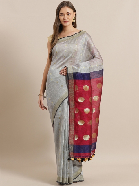 

ADITRI Grey & Golden Linen Blend Woven Design Handloom Saree