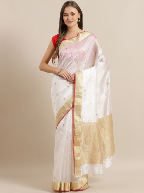 

ADITRI Off-White & Golden Pure Silk Woven Design Chanderi Saree