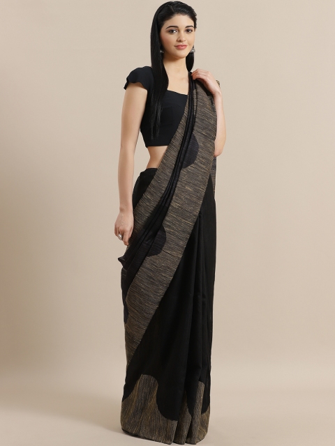 

ADITRI Black Silk Solid Jamdani Saree