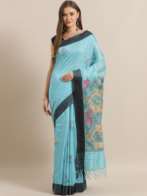 

ADITRI Blue Pure Silk Woven Design Handloom Jamdani Saree