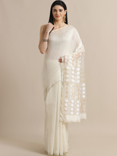 

ADITRI Off-White Solid Saree