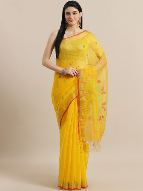 

ADITRI Yellow Silk Woven Design Jamdani Saree