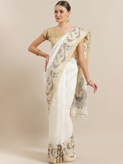 

ADITRI White Solid Saree