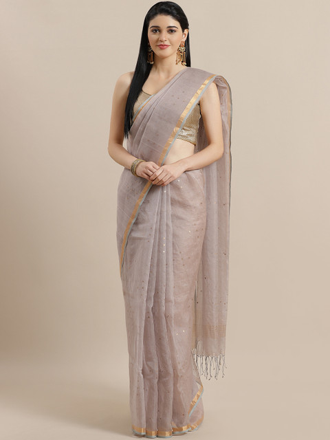 

ADITRI Grey & Golden Pure Silk Embellished Saree