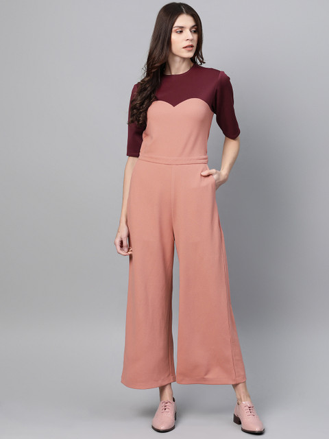 

Zima Leto Women Dusty Pink & Burgundy Colourblocked Basic Jumpsuit