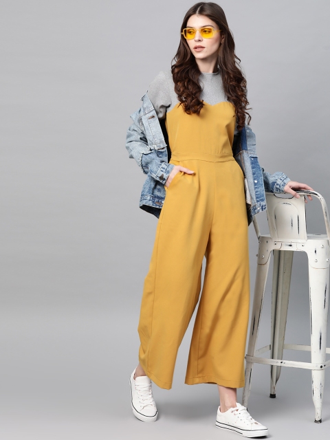 

Zima Leto Women Mustard Yellow & Grey Melange Colourblocked Basic Jumpsuit