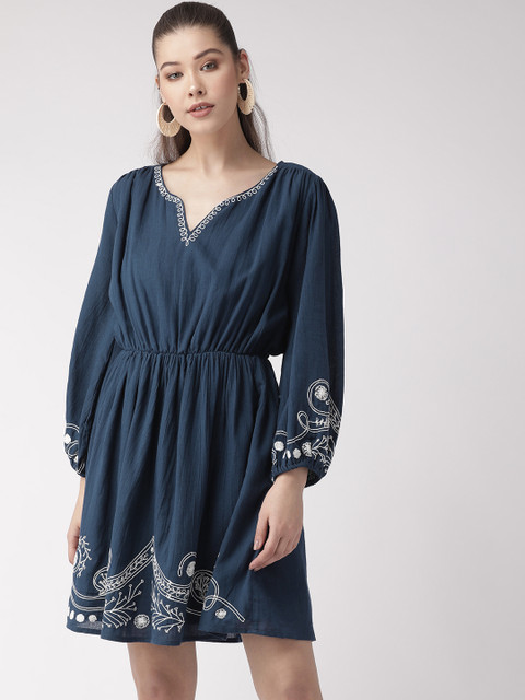 

SCOUP Women Navy Blue Solid A-Line Dress