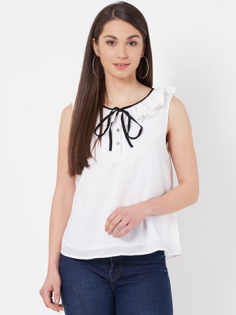 

Instacrush Women White Solid A-Line Top