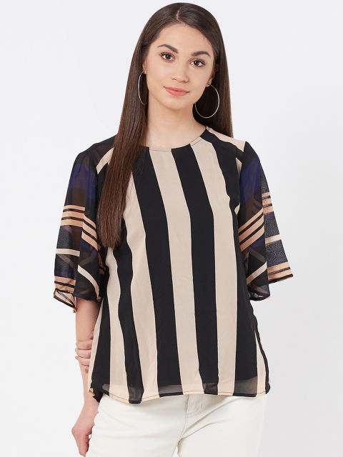 

Instacrush Women Peach-Coloured & Black Striped Top
