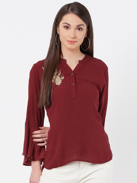 

Instacrush Women Maroon Solid High-Low Top