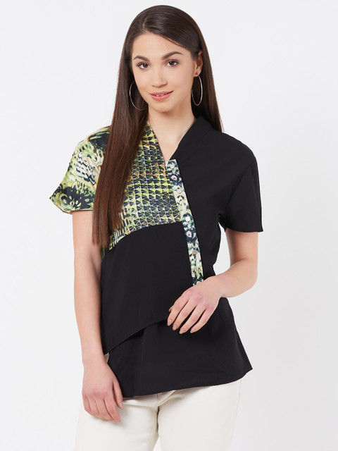 

Instacrush Women Black Animal Printed Wrap Top