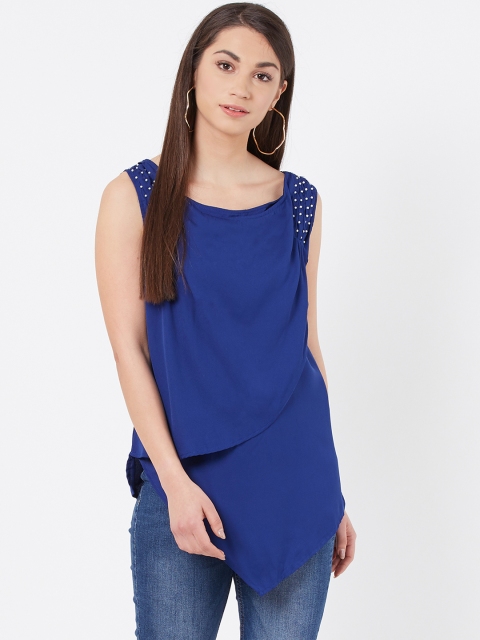 

Instacrush Women Navy Blue Solid Layered High-Low Top