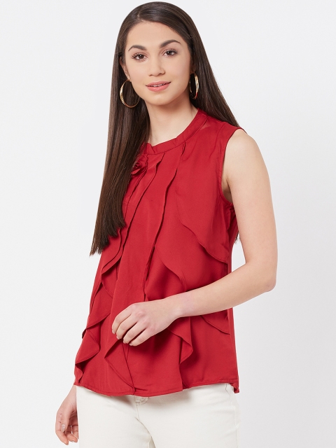 

Instacrush Women Red Solid Ruffle Top