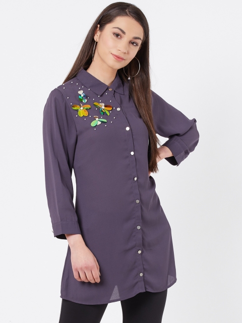

Instacrush Women Charcoal Grey With Tinge of Purple Solid Tunic