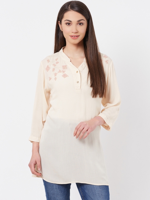 

Instacrush Women Cream- Coloured Solid Tunic