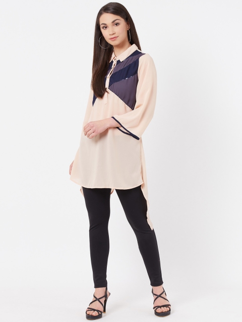 

Instacrush Women's Peach-Coloured & Navy Blue Colourblocked Tunic