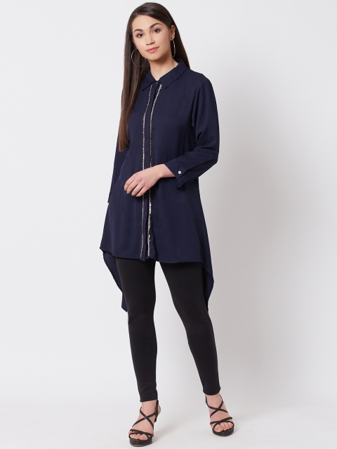 

Instacrush Women Navy Blue Embellished Detail Tunic