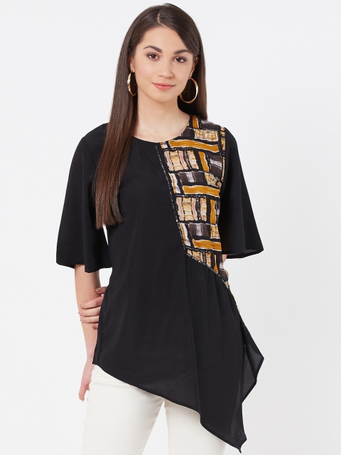 

Instacrush Women Black & Mustard Yellow Printed Top