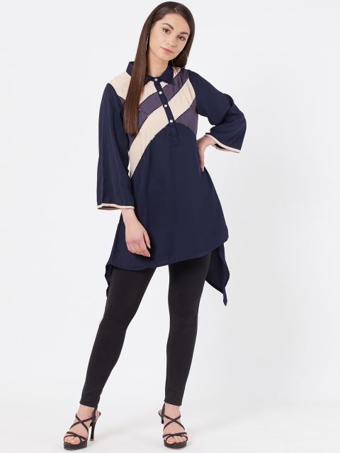 

Instacrush Women's Navy Blue & Beige Colourblocked Tunic