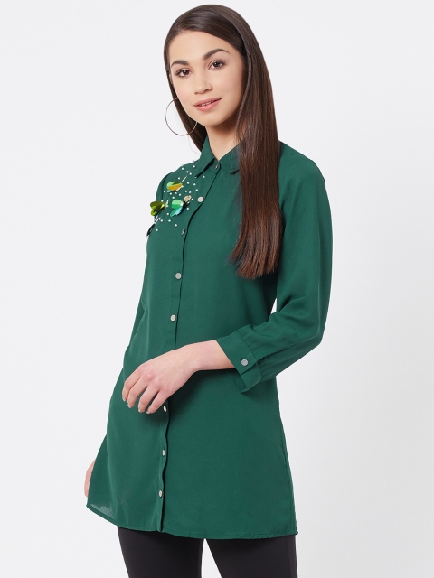 

Instacrush Women Green Solid Shirt Tunic