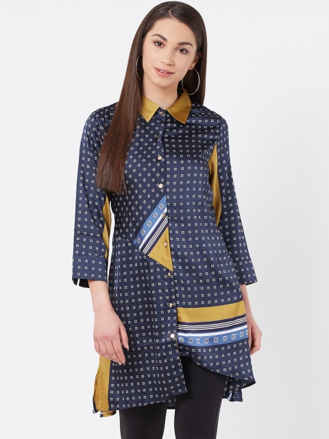 

Instacrush Women Navy Blue & White Printed Shirt Tunic