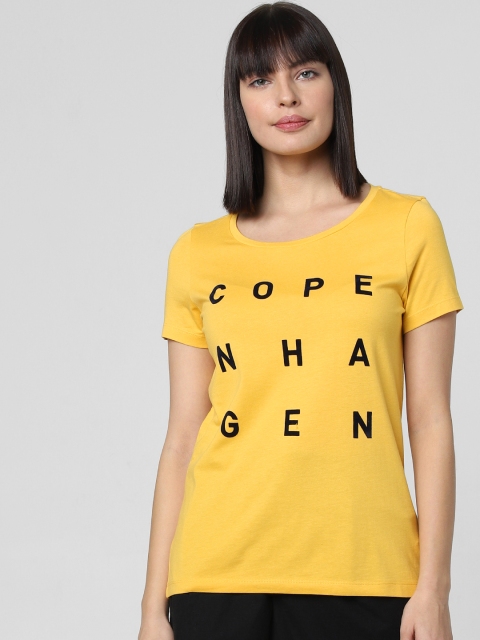 

Vero Moda Women Mustard Yellow Printed Round Neck T-shirt