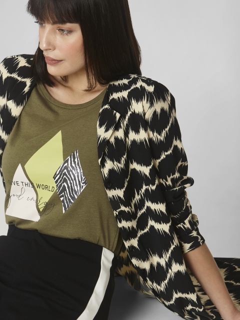 

Vero Moda Women Olive Green Printed Round Neck T-shirt