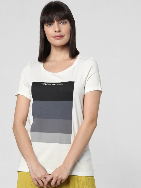 

Vero Moda Women White Printed Round Neck T-shirt