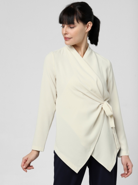 

Vero Moda Women Off-White Solid Wrap Jacket with Tie-Up Detailing