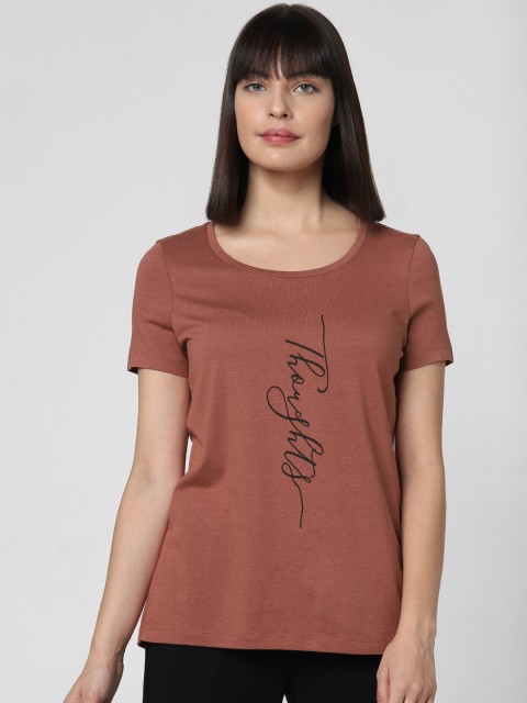 

Vero Moda Women Rust Brown Printed Round Neck T-shirt
