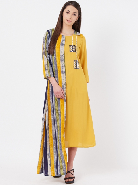 

Instacrush Women Mustard Yellow & Blue Solid A-Line Dress