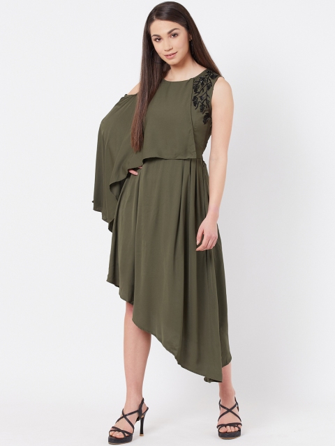 

Instacrush Women Olive Green Solid Layered A-Line Dress