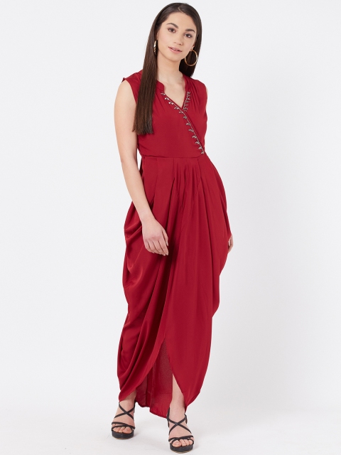 

Instacrush Women Red Solid Wrap Maxi Dress