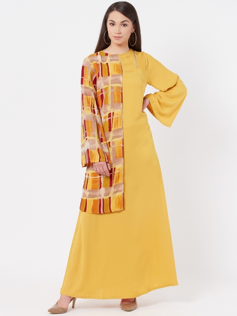 

Instacrush Women Mustard Yellow Solid Layered Maxi Dress