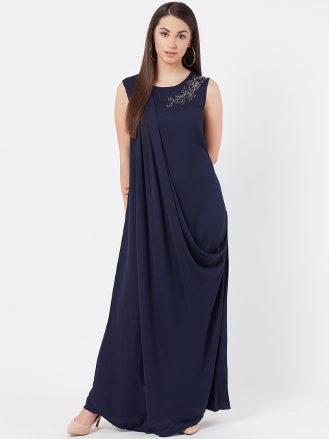

Instacrush Women Navy Blue Solid Layered Maxi Dress
