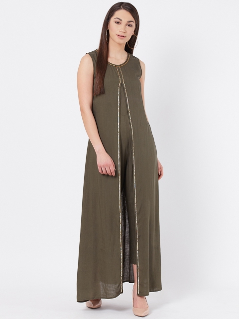 

Instacrush Women Olive Green Solid Basic Layered Jumpsuit
