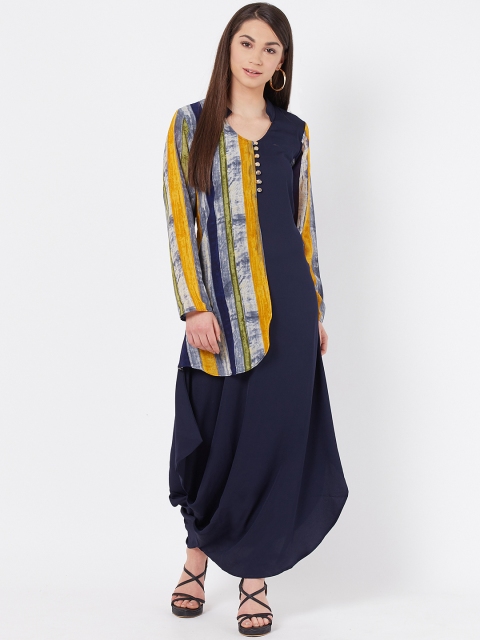 

Instacrush Women Navy Blue Solid Layered Maxi Dress