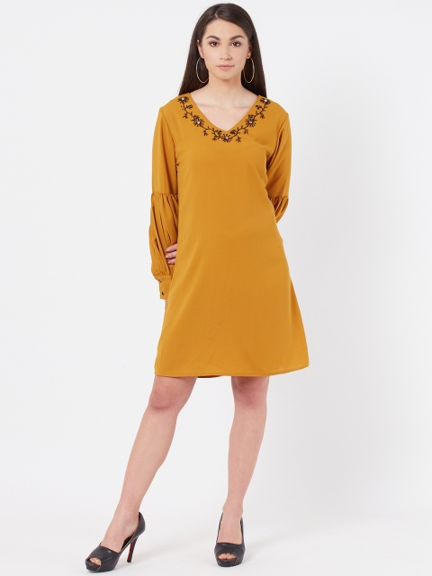 

Instacrush Women Mustard Yellow Solid A-Line Dress