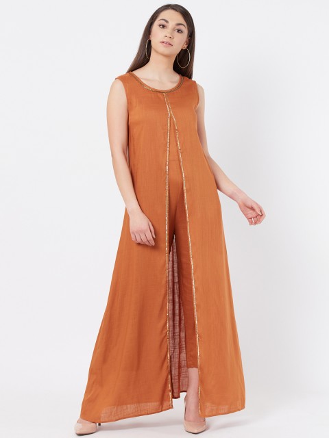 

Instacrush Women Mustard Brown Solid Layered Basic Jumpsuit