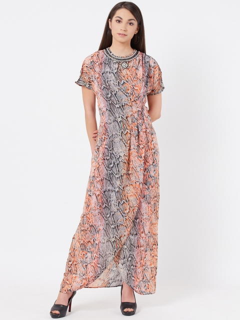 

Instacrush Women Orange & Black Animal Print Maxi Dress