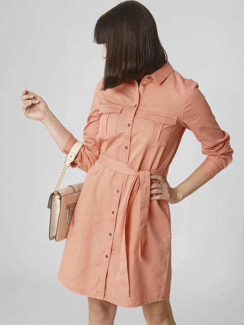 

Vero Moda Women Peach-Coloured Solid Shirt Dress