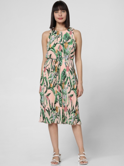 

Vero Moda Women Pink & Green Printed Fit and Flare Accordion Pleated Dress