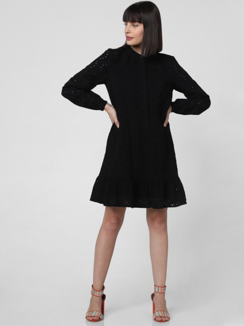

Vero Moda Women Black Self Design Drop-Waist Dress with Cut-Out Detailing