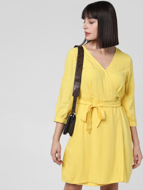

Vero Moda Women Yellow Solid Wrap Dress