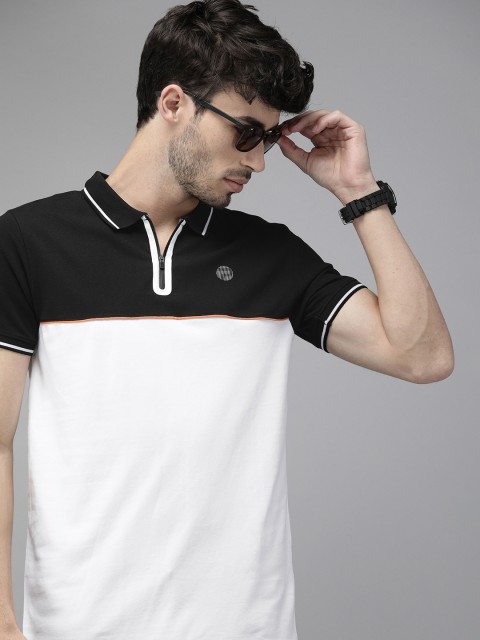 

Pepe Jeans Men Black & White Colourblocked Polo Collar T-shirt with Tipping Detail