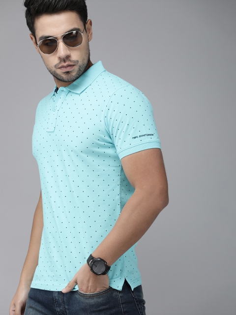 

Pepe Jeans Men Blue Polka Dots Printed Polo Collar Pure Cotton T-shirt