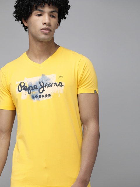 

Pepe Jeans Men Yellow & Black Printed Round Neck T-shirt