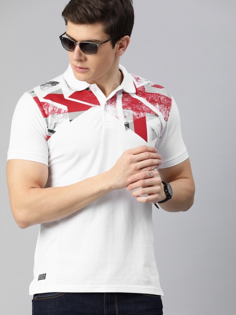 

Pepe Jeans Men White Red CAPEGOLD SS IP Printed Polo Collar Pure Cotton T-shirt