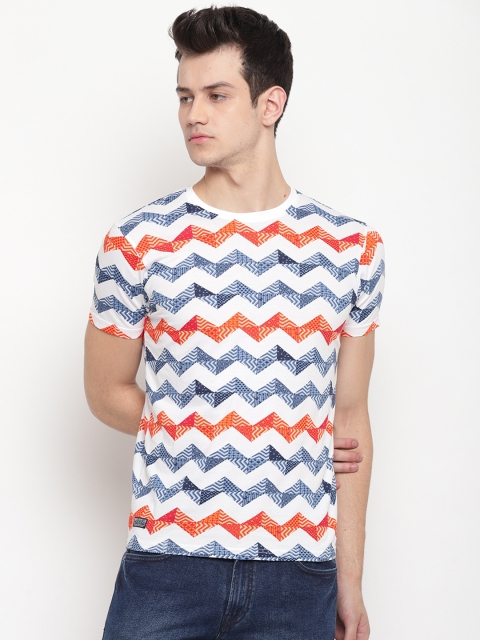 

Pepe Jeans Men White Blue Printed Round Neck Pure Cotton T-shirt