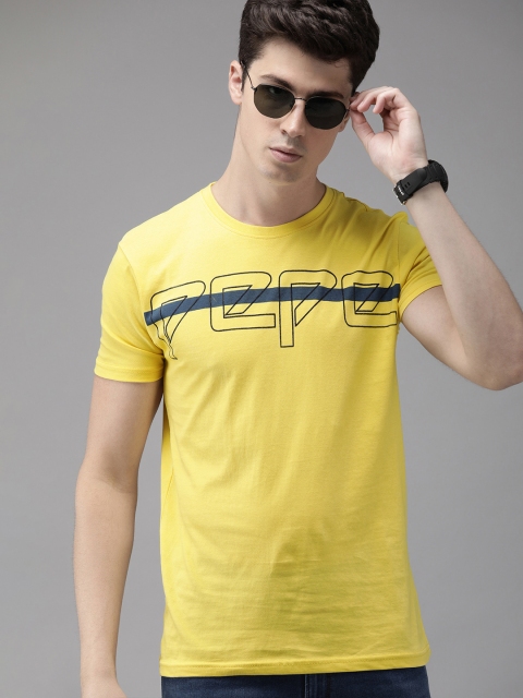 

Pepe Jeans Men Yellow Slim Fit Printed Round Neck Pure Cotton T-shirt